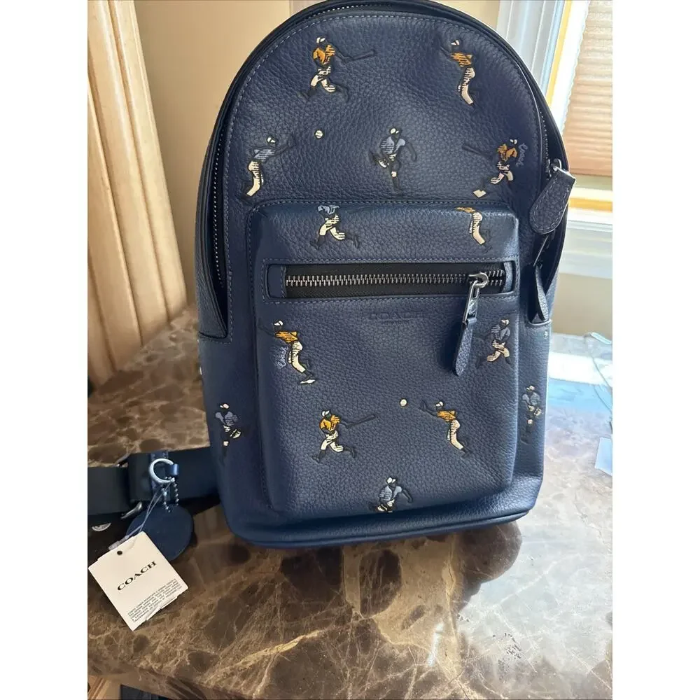NWT Coach Men’s West Backpack With Baseball Print CAX48 Deep Blue Multi